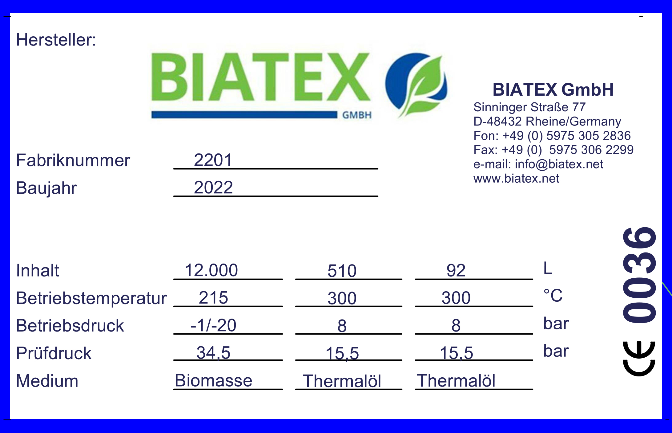 Biatex Schild T150